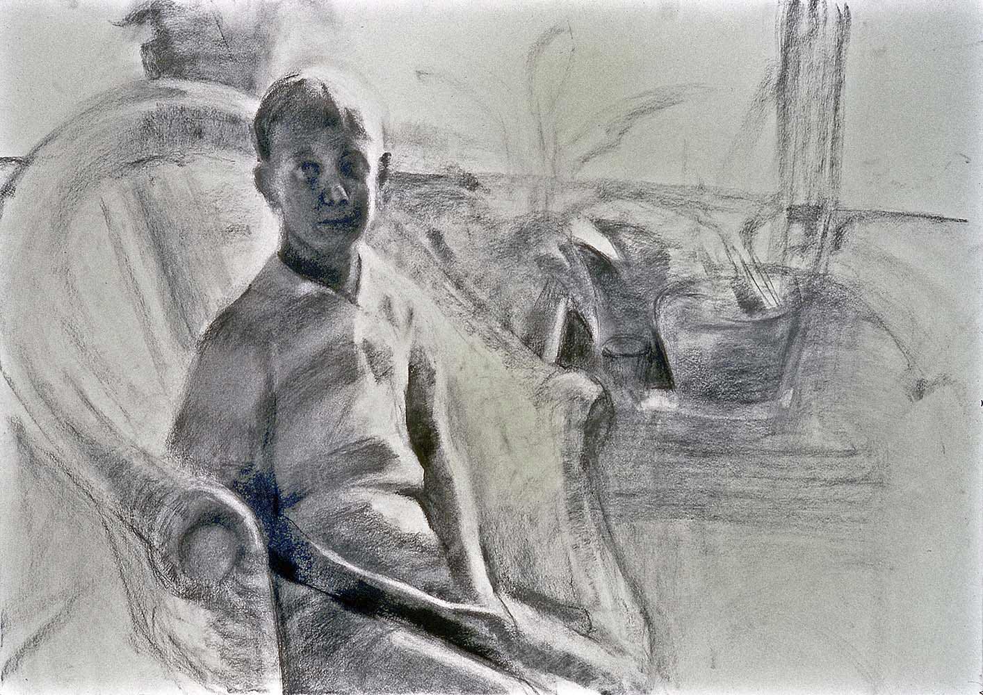 Child in Morning Light, charcoal and conte
